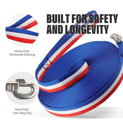 26FT Horse Lunge Line, Multi-Use Training Leash, Equine Lunge Rope - color: Red/White/Blue