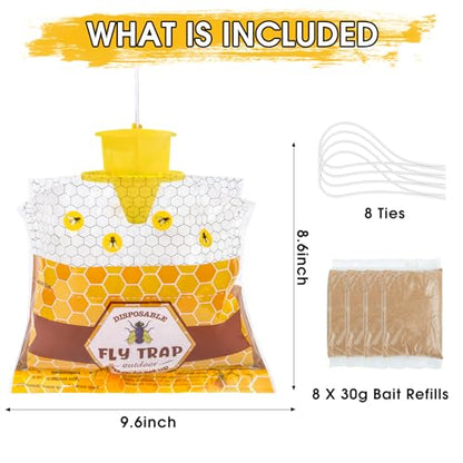 Disposable Hanging Fly Traps Outdoor Bags with Dissolvable Bait-8 Pack - size: 8 Pack