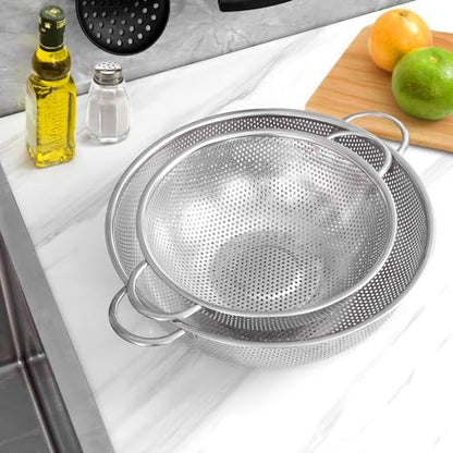 E-far 5-Quart Stainless Steel Colander, Micro-Perforated Metal Colander Strainer with Handle for Kitchen/Draining Pasta/Rinsing Vegetables Fruits, Heavy Duty & Dishwasher Safe - 11 Inches - size: 5 QT