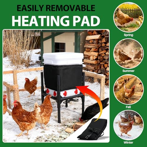 Heated Chicken Waterer,3 Gallon Chicken Poultry Water Heater with Stand for Winter with 8 Nipples + 4 Extras (black, 3 Gallon)
