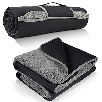 Tirrinia Waterproof Outdoor Blanket with Sherpa Lining, Windproof Foldable - color: Black/Grey, size: 51” x 59”
