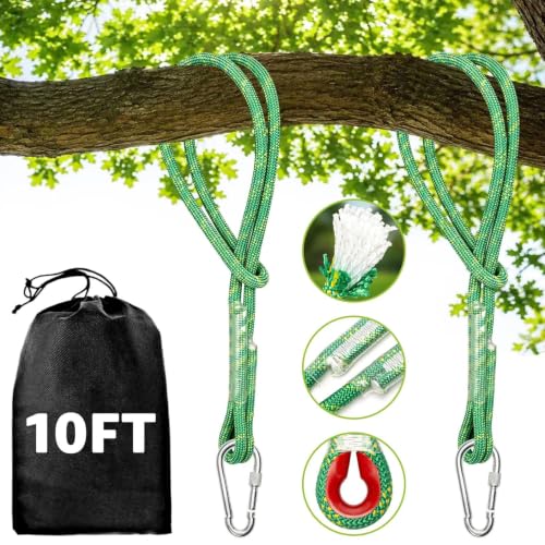 Heavy Duty Tree Swing Ropes with Safer Lock-(2Pack,Green,10FT) - color: Green, size: 120''(10FT)-2 Pack