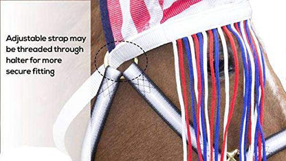 Derby Originals Reflective Mesh Fringe Fly Bonnet with 1 Year Warranty - color: Patriotic, size: X-Large (Warmblood)