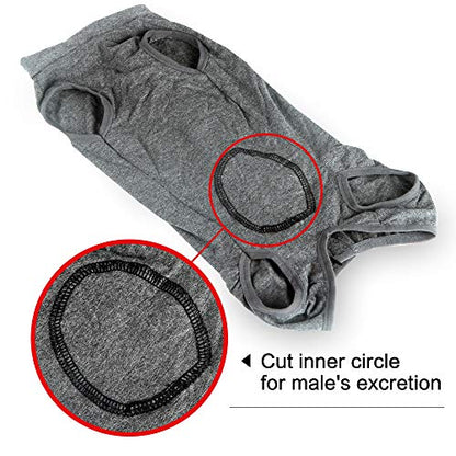 Dog Recovery Suit Abdominal Wound Puppy Surgical Clothes Post-Operative Vest Pet After Surgery Wear Substitute E-Collar & Cone(XL, Grey) - color: Grey, size: X-Large (Pack of 1)