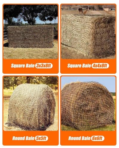 6x6ft Round Bale Hay Net, Knotless Slow Feeder Hay Net for Horses - size: 6x6Ft