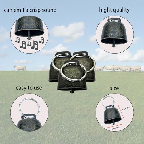 3 Pack Cow Horse Sheep Anti-Lost Bronze Bell, Adjustable Nylon Goat Collar with Bells Set for Cow Goat and Small Farm Animal Pet