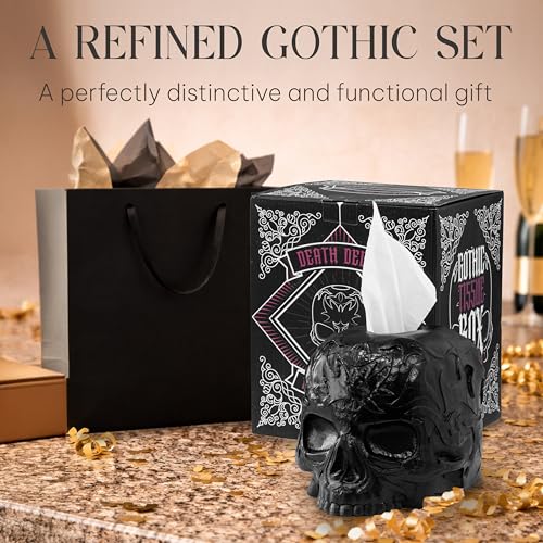 Gothic Skull Tissue Box Cover, Black, Square by Death Decor - color: Black