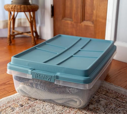 Hefty Hi-Rise Storage Bin with Lid, 40 Quart, Smoke Blue, 6 Pack | Stackable Plastic Container Tote for Home, Office, and Classroom Organization - size: 40 Qt - 6 Pack