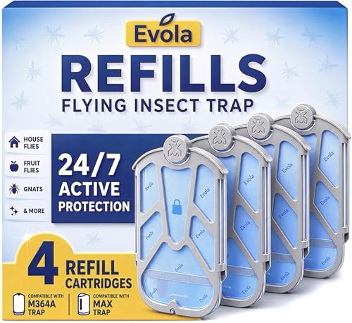 Evola 4 Pack Flying Insect Trap Refills - Compatible with Flying Insect Trap M364, M364A & MAX Bases - Fruit Fly, Gnat, Bug & Mosquito Catcher Replacement Cartridges - style: 4 Refill Cartridges