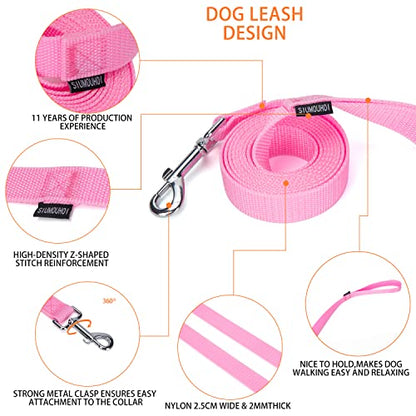 Strong Durable Nylon Dog Training Leash, 1 Inch Wide Traction Rope, 6 ft Long, for Small and Medium Dog (Pink, 6 Feet) - color: Pink, size: 6 Feet