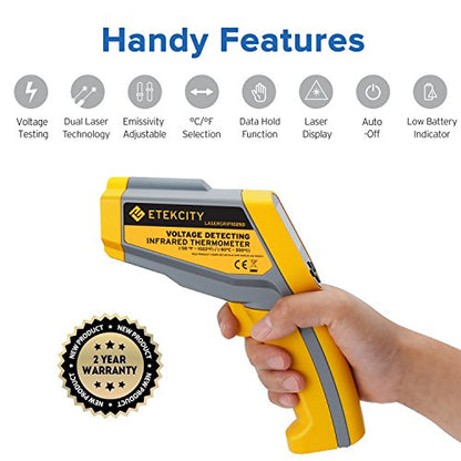 Etekcity Lasergrip 1030D Infrared Thermometer (Not for Human) Gun Dual Laser Non-Contact Temperature Filtering-58℉ to 1022℉ (-50℃ to 550℃), 8.9 x 2.2 x 5.3, Yellow & Gray