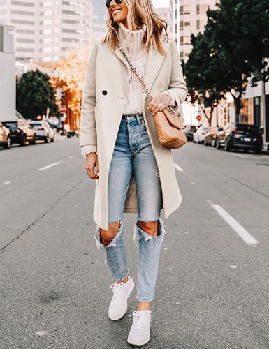 Women's Winter Wool Coat Casual Notch Lapel Single-Breasted Peacoat - color: Beige, size: Small