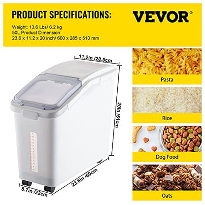 VEVOR Ingredient Storage Bin, 11.4 Gallon Capacity Shelf Ingredient Bin, 280 Cup Flour Bins on Wheels Commercial Prosave Shelf-storage Ingredient Bin with Lid and Scoop Rice Bin for Kitchen White - size: 11.4 Gallon