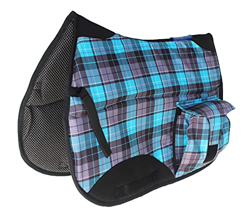 Horse English All-Purpose Neoprene Shock Absorbing Plaid Saddle Pad 72TS29 - color: Turquoise Plaid