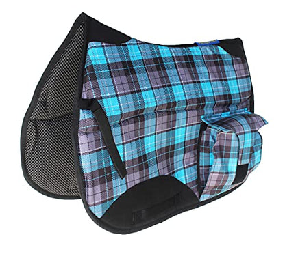 Horse English All-Purpose Neoprene Shock Absorbing Plaid Saddle Pad 72TS29 - color: Turquoise Plaid