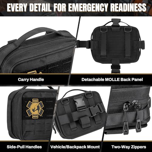 RHINO RESCUE Vehicle IFAK Trauma Kit with CAT Tourniquet Black - color: Black, size: Car Headrest Pack