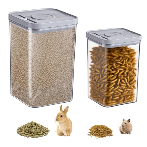 2 Pack Pet Food Storage Containers, 2.6L & 1.6L Small Animal Food Storage Box, Hamsters Treats Container with 1 spoons suitable for cats/hamsters/guinea pigs/rabbits dry food container