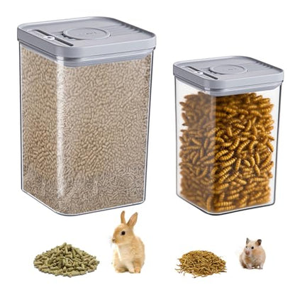 2 Pack Pet Food Storage Containers, 2.6L & 1.6L Small Animal Food Storage Box, Hamsters Treats Container with 1 spoons suitable for cats/hamsters/guinea pigs/rabbits dry food container