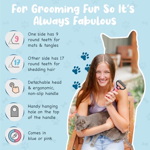Sinko Shedding Brush for Dog and Cat, Undercoat Rake & Comb with Extra-Wide Double-Sided Stainless Steel Teeth for Deshedding, Brushing, Removing Loose Fur, Knots, Mats & Tangles in Pets (Blue) - color: Brush and comb