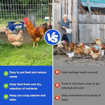 Chicken Feeder Waterer, 3 Pack Duck Feeder Supplies, Hanging Fence Feed Trough with Clips for Goat, Sheeple, Piglet, Gooses, Turkeys, Dog Livestock Poultry, Blue - color: 3 pack Blue