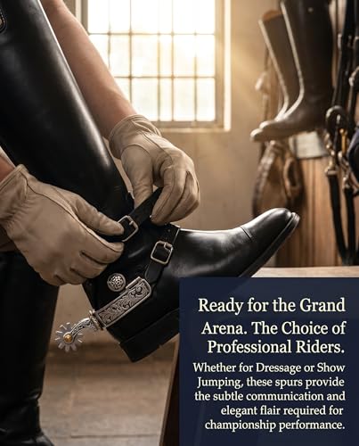 Western Cowboy Spurs Paired with 6 Holes Spurs Belt, Stainless Steel Western Horse Spurs with Rotatable Gear Leather Spur Straps Retro Fine Workmanship Men Women Horse Boot Spurs for Equestrian