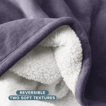 Bare Home Sherpa Fleece Blanket (Twin/Twin XL, Dusty Purple) | Reversible Blanket for Bed, Sofa, and Couch, Warm & Lightweight, Fluffy & Soft - color: 18 - Dusty Purple, size: Twin/Twin XL