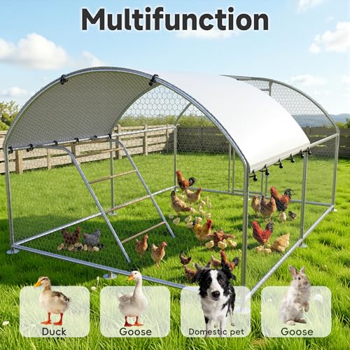 13x10 FT Large Metal Chicken Coop, Walk-in Poultry Run Pen | Waterproof Cover, Reinforced Metal Structure, Walk-in Chicken Run, Outdoor Poultry Cage for Ducks Hens Rabbits - size: 158.4"L x 120.0"W x 76.8"H