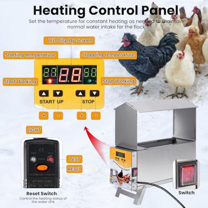 1.5 Gallon Heated Chicken Waterer Freeze Proof for Winter