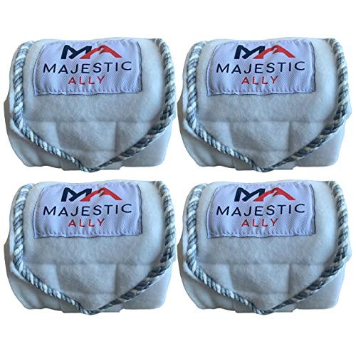 Majestic Ally Fleece Polo Leg Wraps with Braided Rope for Horses - Set of 4-10 Foot Long and 5 Inch Wide (White) - color: White
