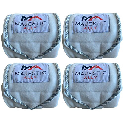 Majestic Ally Fleece Polo Leg Wraps with Braided Rope for Horses - Set of 4-10 Foot Long and 5 Inch Wide (White) - color: White