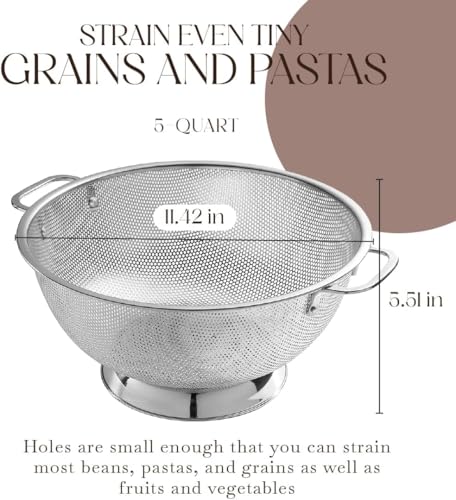 Bellemain Stainless Steel Colander for Kitchen, 5 Qt Pasta & Rice Strainer - size: 5 Quart