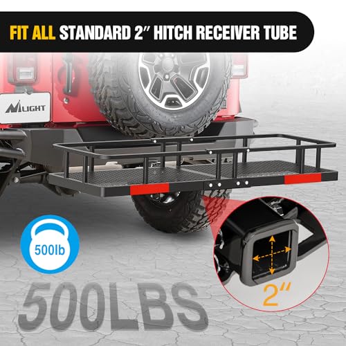 Nilight 60" x 24"x 7.87" Carrier & 5/8" Pin Clip Fits 2-Inch Receiver 500 Lbs Heavy Duty Capacity Luggage Basket Fold Up for SUV Pickup Camping Traveling - style: 24"x 60"x 7.87" Hitch Basket