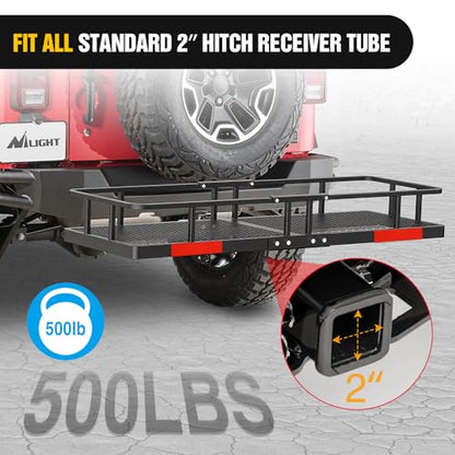 Nilight 60" x 24"x 7.87" Carrier & 5/8" Pin Clip Fits 2-Inch Receiver 500 Lbs Heavy Duty Capacity Luggage Basket Fold Up for SUV Pickup Camping Traveling - style: 24"x 60"x 7.87" Hitch Basket