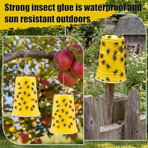 Sticky Coating Insect Trap, 8 Oz with Brush,Gnat Trap Kit | 12 Blue Plastic Cups, DIY Adhesive for Deer Flies Thrips Aphids, Reusable Barrier for Gardens Greenhouses Orchards - color: Yellow Cup