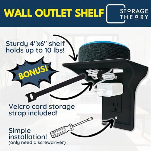 Power Perch Outlet Shelf, No Drill Renter Friendly Shelves, 2-Pack Black - color: Black, size: Single Outlet 2 Pack