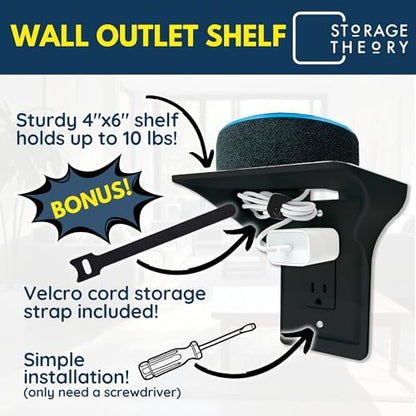 Power Perch Outlet Shelf, No Drill Renter Friendly Shelves, 2-Pack Black - color: Black, size: Single Outlet 2 Pack