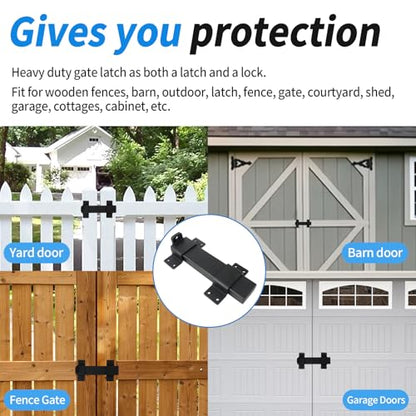 Outdoor Slide Gate Latch Lock, 7.5 Inch Heavy Duty Double Gate Latch, Black