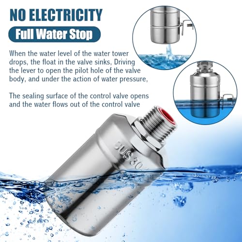 MorningRo 4 Pack Water Float Valve 1/2" to 3/4'' Auto Shut off Water Tank Float Valve 304 Stainless Steel Fully Automatic Level Control for Pool, Livestock Troughs (Regular Style) - style: Regular Style