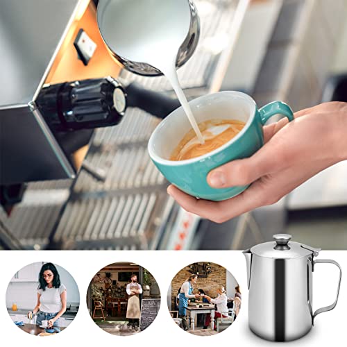 Stainless Steel Milk Frothing Pitcher With Lid 350ml