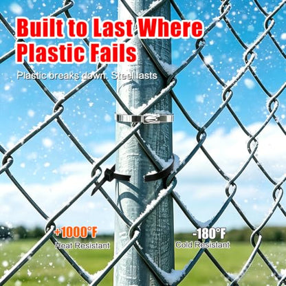 Metal Zip Ties Gun Set-For Fastening And Cutting Tie Special Tool,With 150pcs Stainless Steel Zip Ties Heavy Duty Outdoor，For Chain Link Fence Parts, Wire Fence Rolls,Exhaust Wrap, Poultry Fence