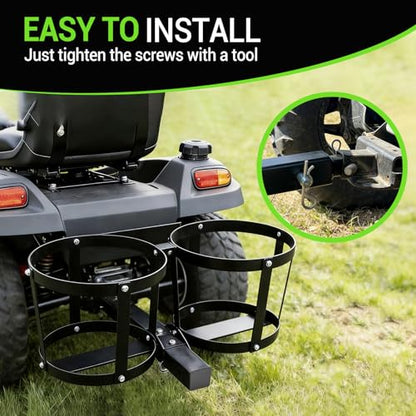 Pindex Heavy Duty ATV Pail Carrier, Universal Bucket Holder for UTV, Lawn Mowers & Tractors, Fits 2, 4 Gallon Pails up to 10-5/8" Diameter, All-Terrain Tow-Behind Bucket Caddy for Garden & Farm