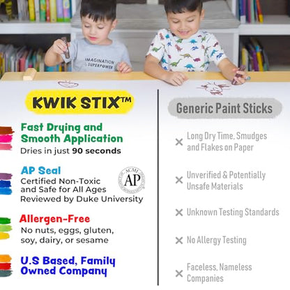 Kwik Stix Solid Tempera Paint Sticks – 12 Pack of Blue – Same Color Washable, Quick Dry (90 Seconds), ASTM Certified, Non-Toxic, Allergen-Free Kids & Toddler Art Supplies for Home, School & Crafts - color: Blue