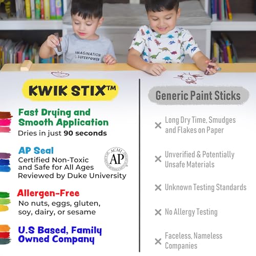 Kwik Stix Solid Tempera Paint Sticks - 12 Pack of White - Same Color Washable, Quick Dry (90 Seconds), ASTM Certified, Non-Toxic, Allergen-Free Kids & Toddler Art Supplies for Home, School & Crafts - color: White
