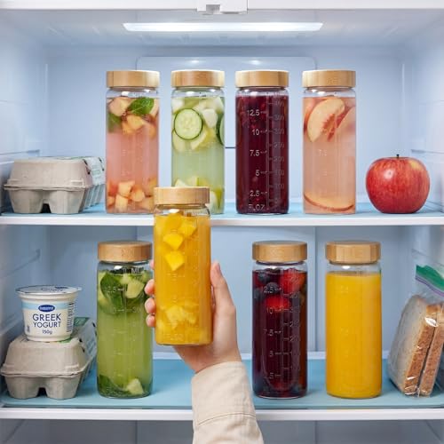 16 oz Round Glass Juice Bottles with Airtight Bamboo Lids, Reusable 6 Pack - color: 16oz - 6 Pack
