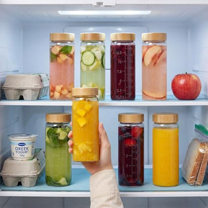 16 oz Round Glass Juice Bottles with Airtight Bamboo Lids, Reusable 6 Pack - color: 16oz - 6 Pack