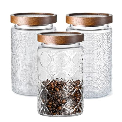 Glass Storage Containers With Lids, Glass Jars With Lids, 32oz, Set Of 3 - color: Sunflower/Bigonia/Window-32oz