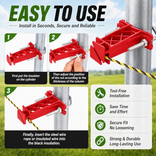 Tondiamo 48 Pcs Tube Post Insulator, Electric Chain Link Fence T Post Extender Insulators for Square Round Pipe Tubing Wire Vinyl Picket Fence (Red) - style: Red