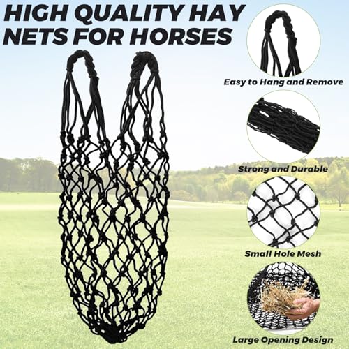 LANIAKEA 4PCS 40" Hay Net for Horses Slow Feed Hay Bag Feeder Horses Goat Sheep (2.36'' Holes) Adjustable Travel Feeder for Trailer and Stall