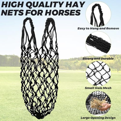 LANIAKEA 4PCS 40" Hay Net for Horses Slow Feed Hay Bag Feeder Horses Goat Sheep (2.36'' Holes) Adjustable Travel Feeder for Trailer and Stall