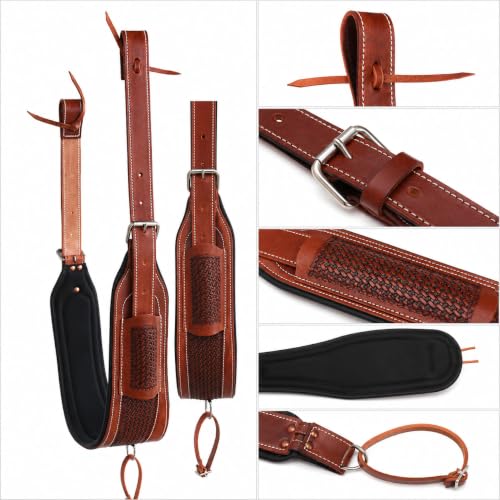 Horse Western Tooled Padded Leather Rear Flank Saddle Cinch Billets 9782 - color: Tan
